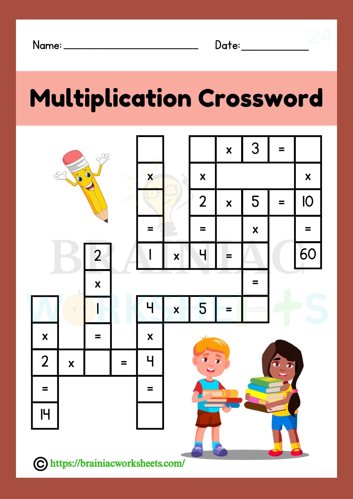 Multiplication crossword puzzle maths worksheet for class 3 ...