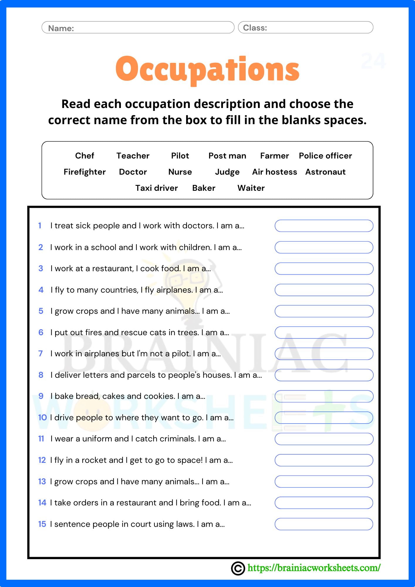 Occupations Class 2 General Knowledge Worksheet - Brainiac Worksheets
