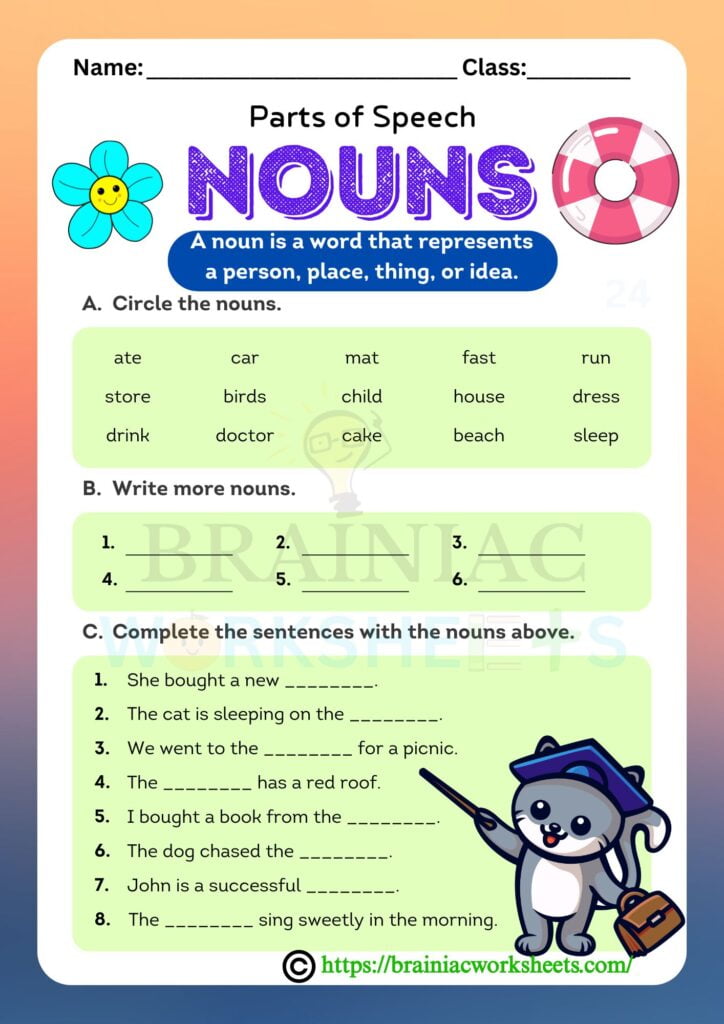 nouns worksheet for class 4