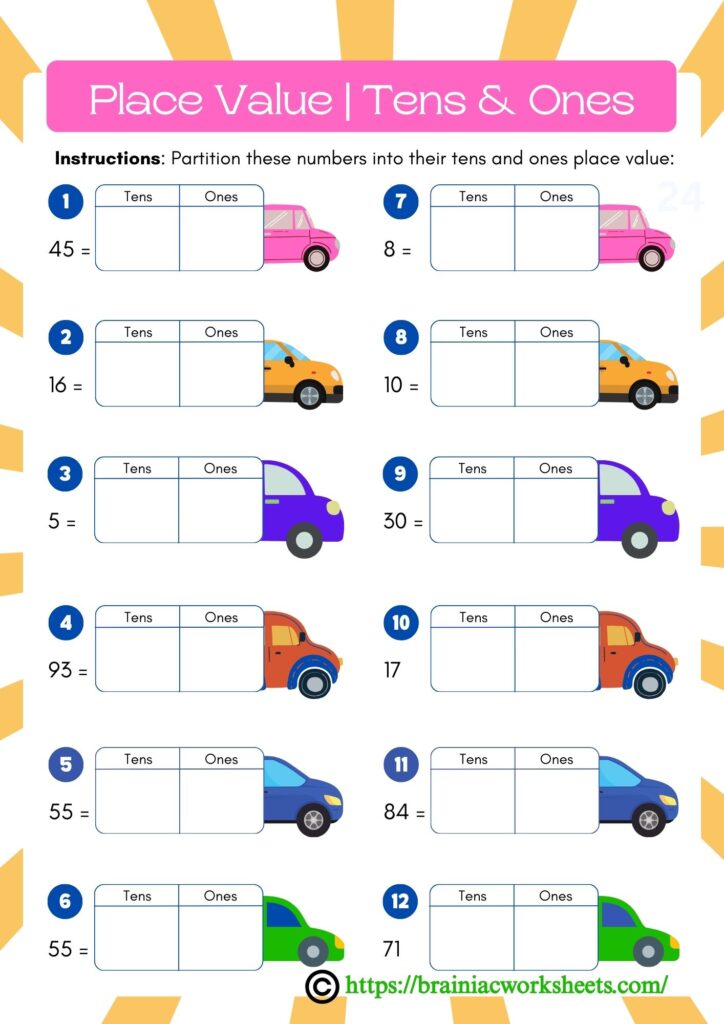 place value maths class 1 worksheet