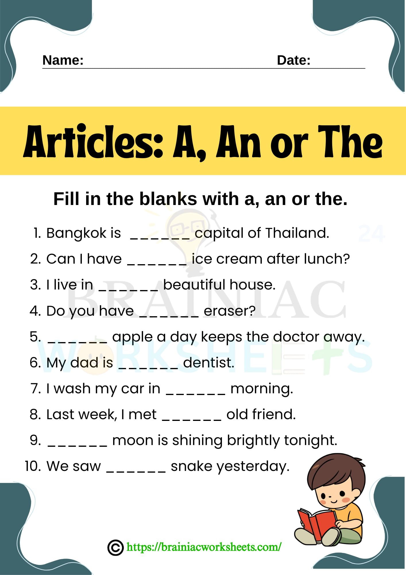 Articles A, An, The English Worksheet For Class 2 - Brainiac Worksheets