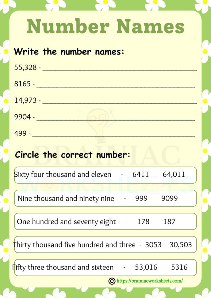 maths worksheet for class 2