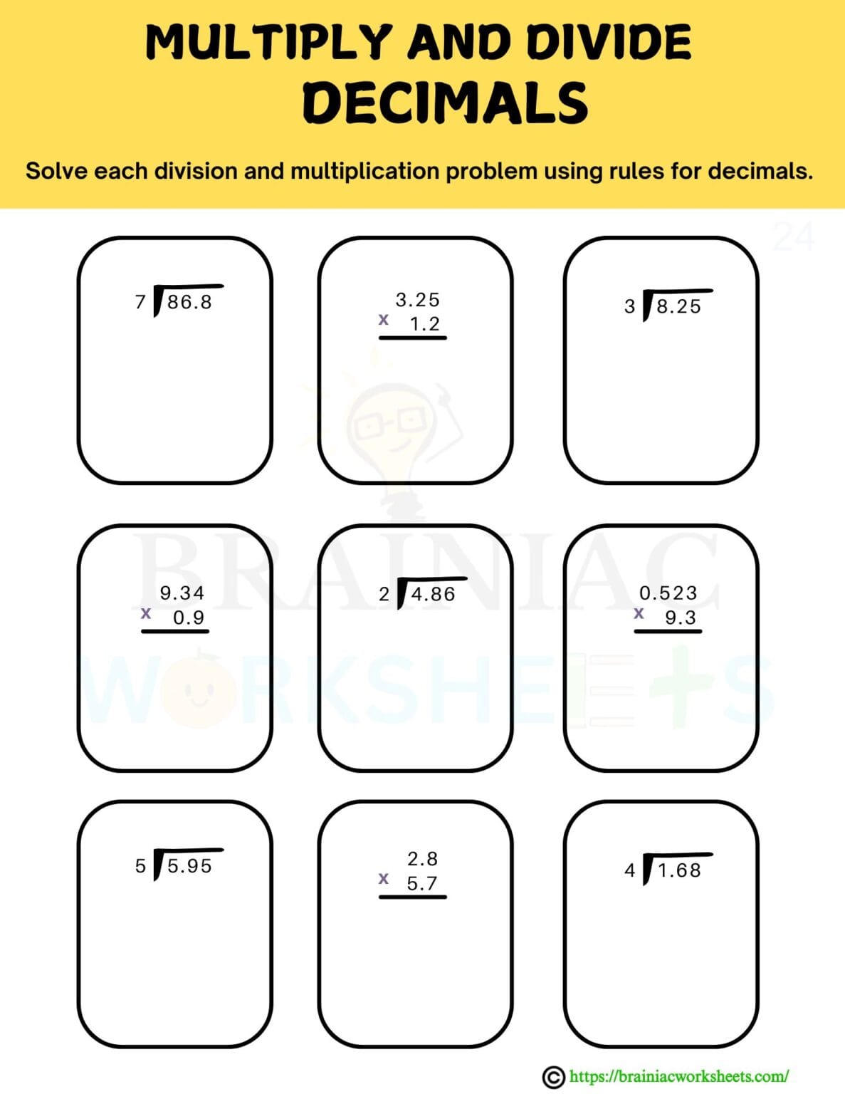 Multiply And Divide With Decimals Maths Worksheet For Class 5 Multiply and divide with decimals maths worksheet for class 5