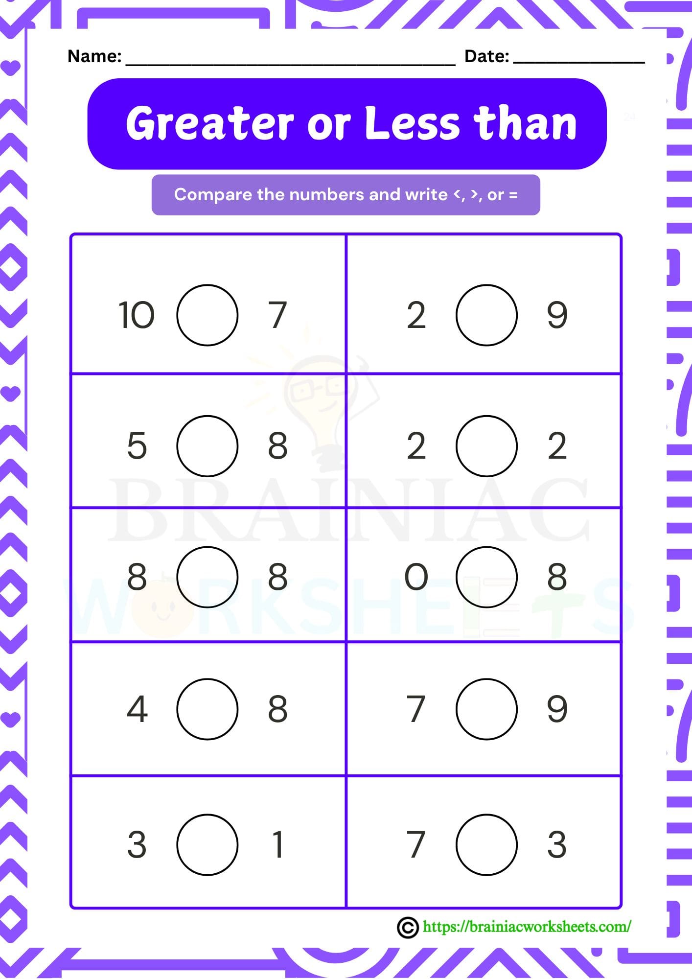 Greater Than Less Than Printable Worksheets For Kindergarten Greater