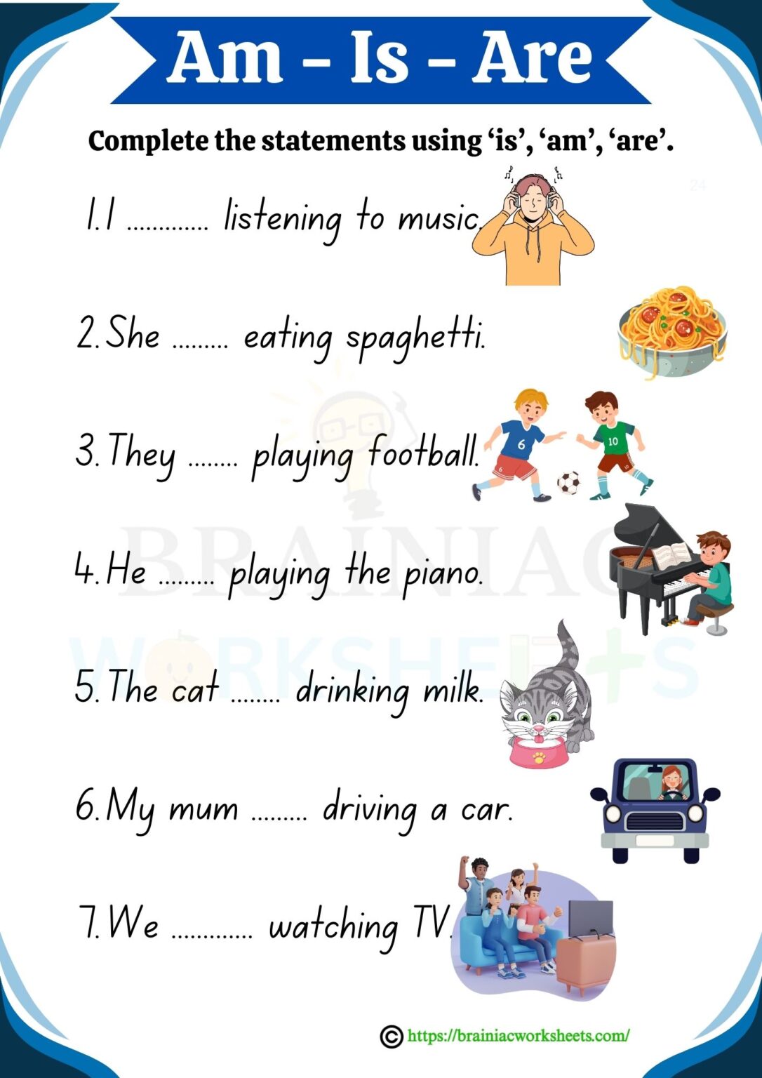 Am Is Are Verb To Be English Worksheet For Class 2 - Brainiac Worksheets