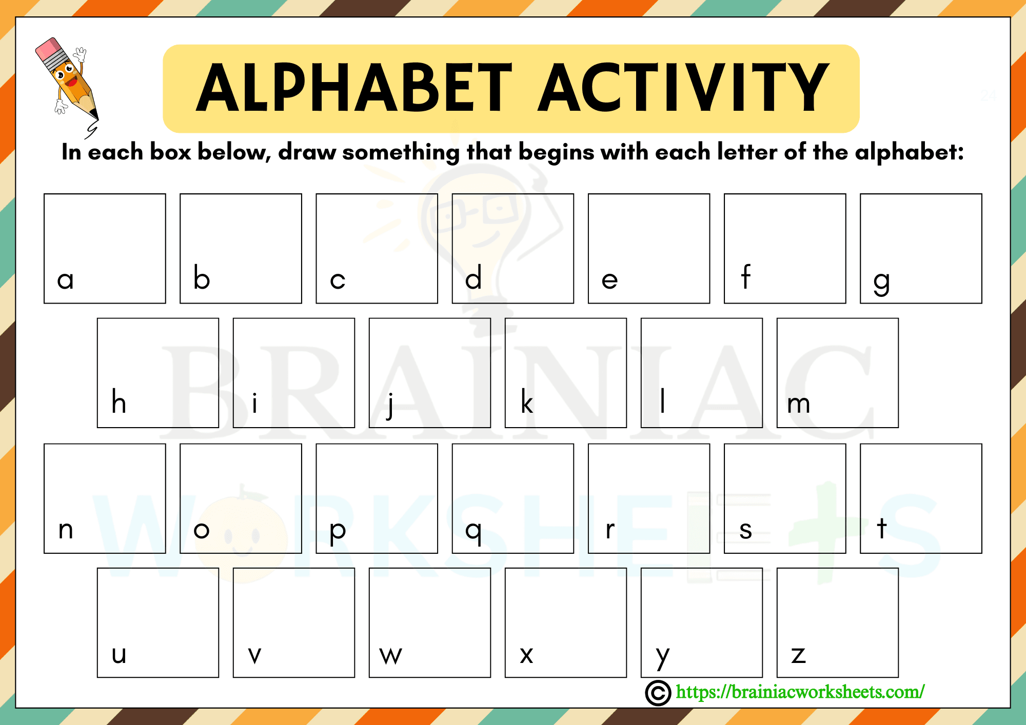 Alphabet Object Drawing Activity Lkg English Worksheet Brainiac