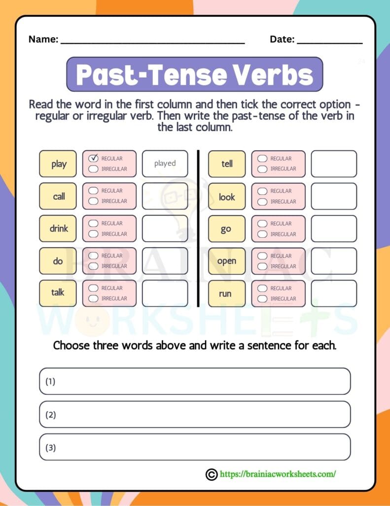 english worksheet for class 3