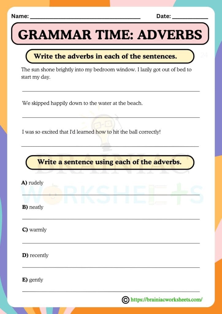 English worksheet for class 3