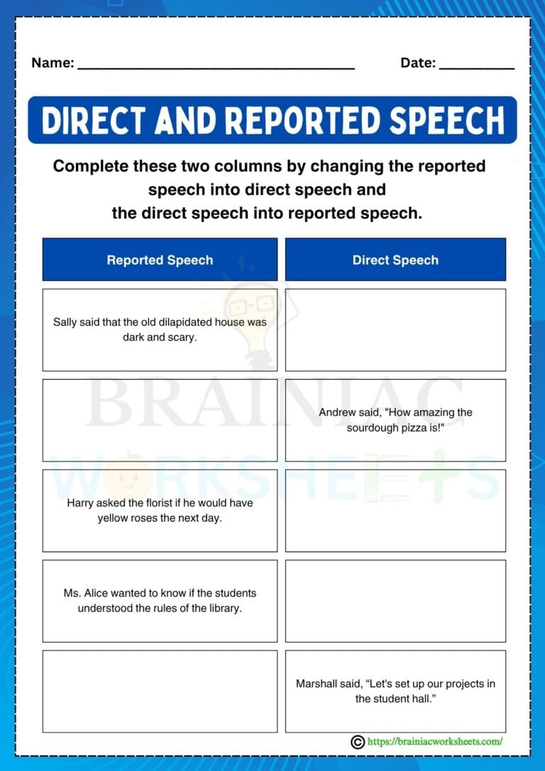 English worksheet for class 5