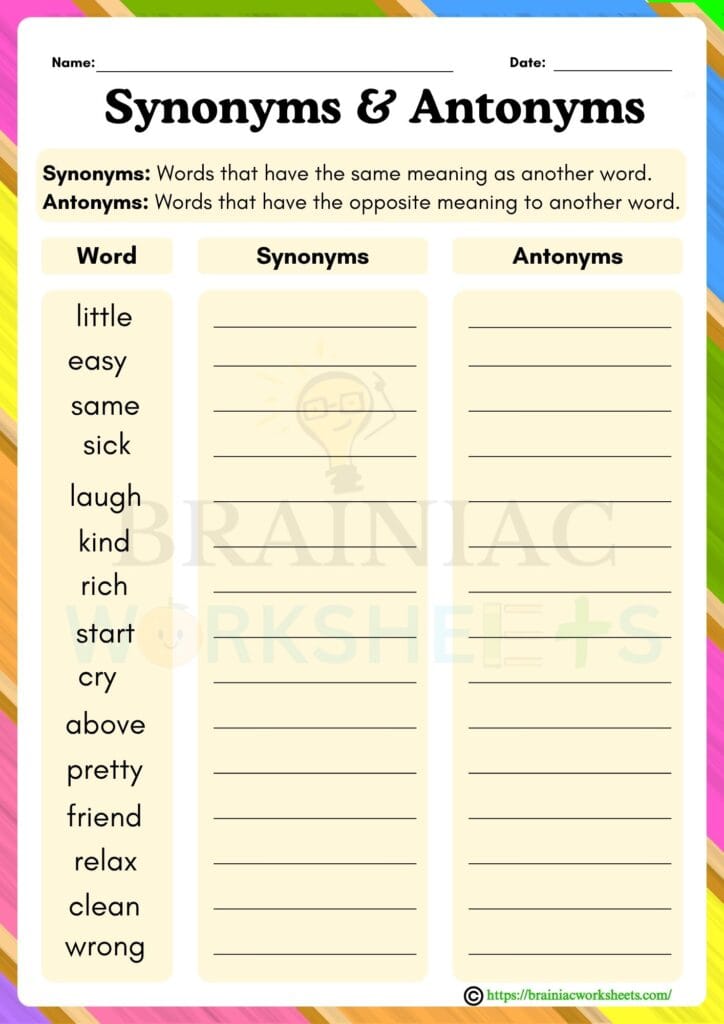 English worksheet for class 2