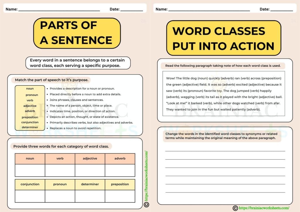 English worksheet for class 5