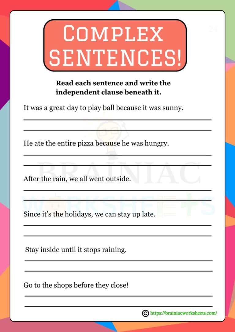 English worksheet for class 5