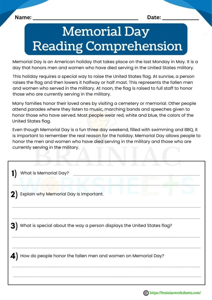 English worksheet for class 4