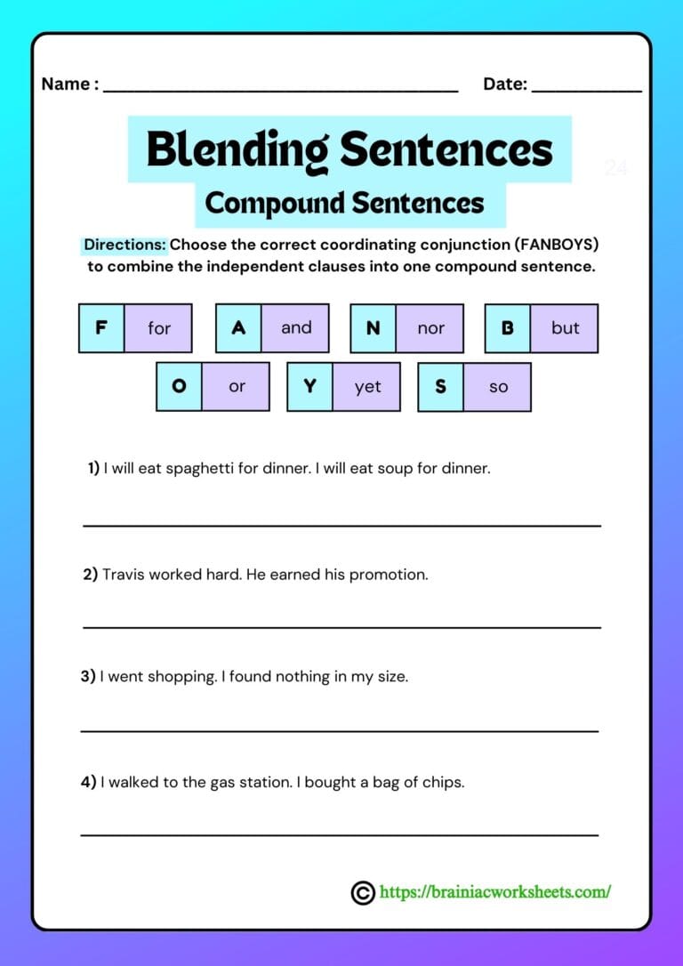 English worksheet for class 4