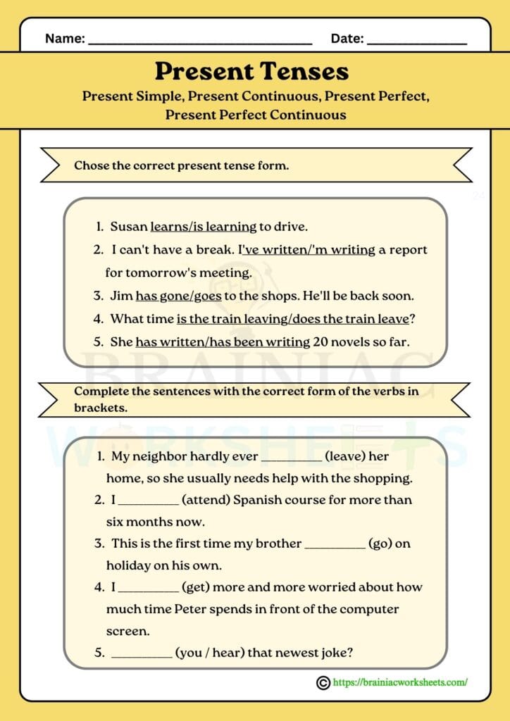 English worksheet for class 4