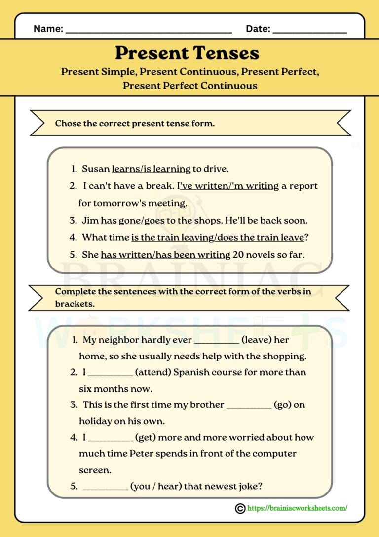 English worksheet for class 4