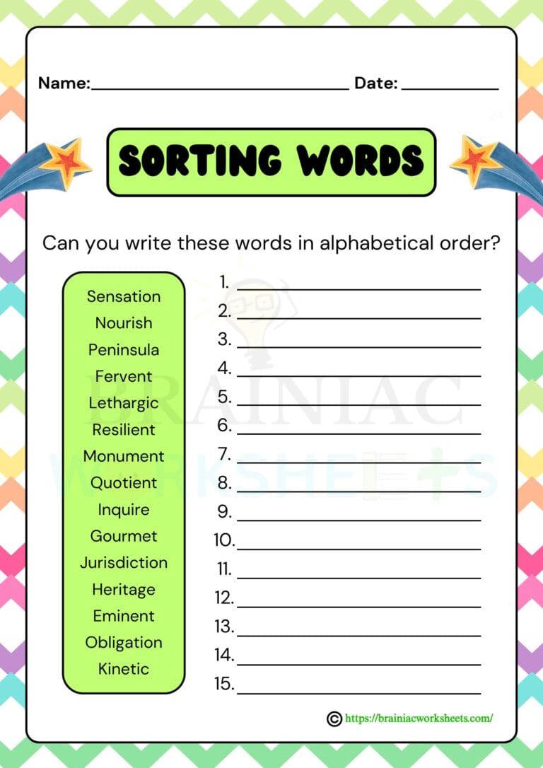 English worksheet for class 4