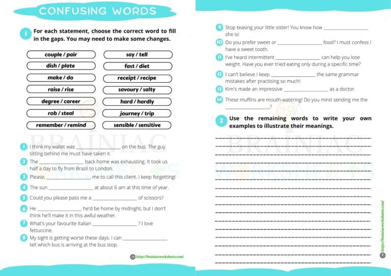 English worksheet for class 4