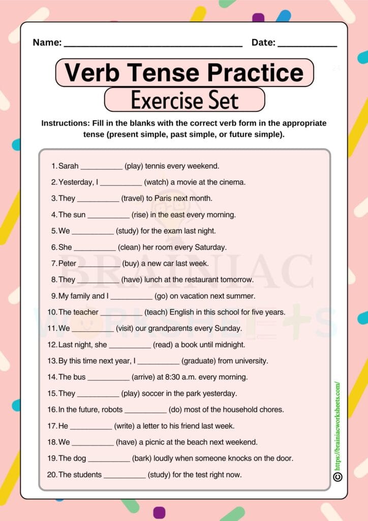English worksheet for class 4