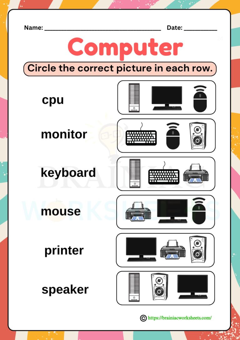 computer worksheet for class 1