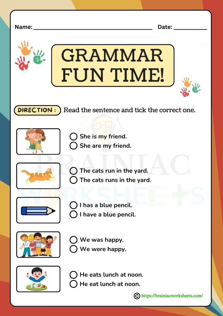 English worksheet for class 1