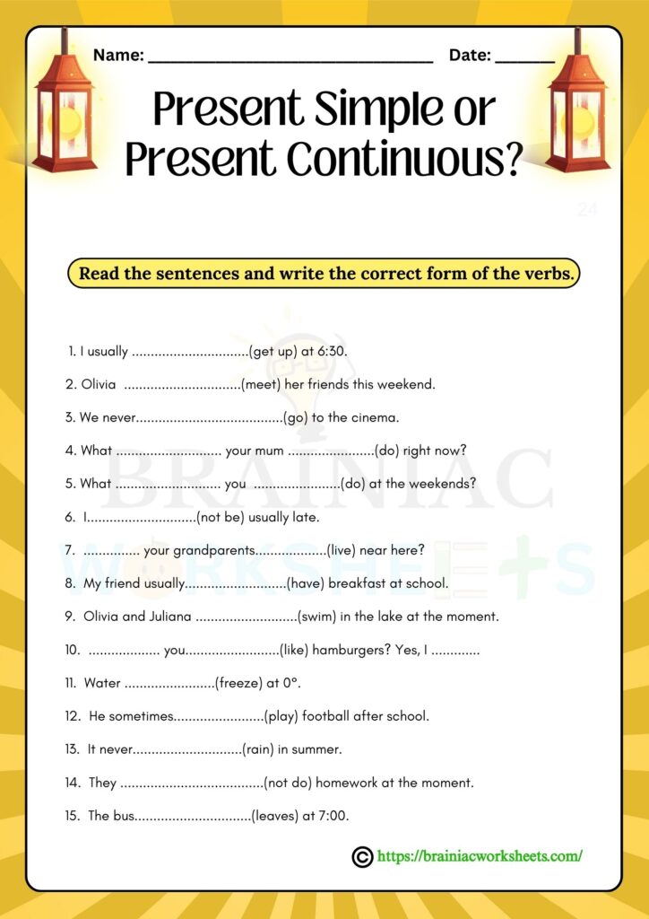 English worksheet for class 4